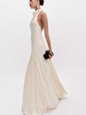 Reformation ROY Satin Wedding Dress Halter Gown Fior Di Latte Ivory With Tags 2